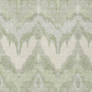 Homeroots 3' Artichoke Green And Beige Ikat Washable Area Rug - Perfect For Indoor And Outdoor Spaces 9' X 12' Polyester 584318