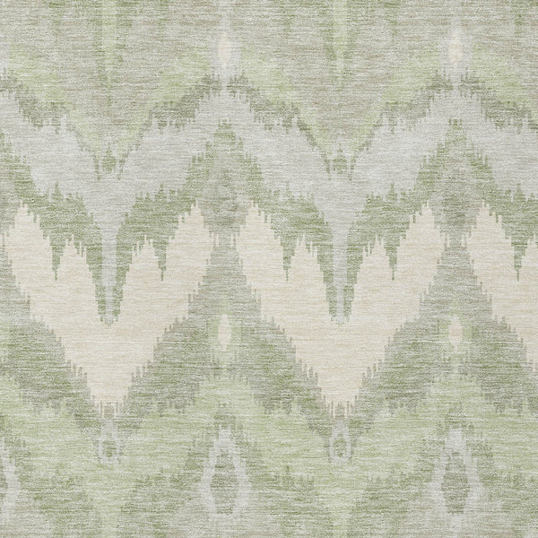 Homeroots 3' Artichoke Green And Beige Ikat Washable Area Rug - Perfect For Indoor And Outdoor Spaces 9' X 12' Polyester 584318