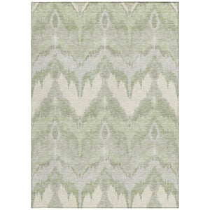 Homeroots 3' Artichoke Green And Beige Ikat Washable Area Rug - Perfect For Indoor And Outdoor Spaces 10' X 14' Polyester 584319