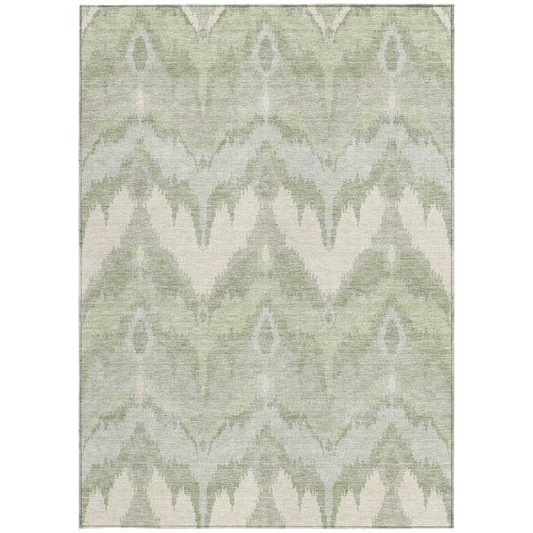 Homeroots 3' Artichoke Green And Beige Ikat Washable Area Rug - Perfect For Indoor And Outdoor Spaces 10' X 14' Polyester 584319