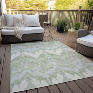 Homeroots 3' Artichoke Green And Beige Ikat Washable Area Rug - Perfect For Indoor And Outdoor Spaces 10' X 14' Polyester 584319