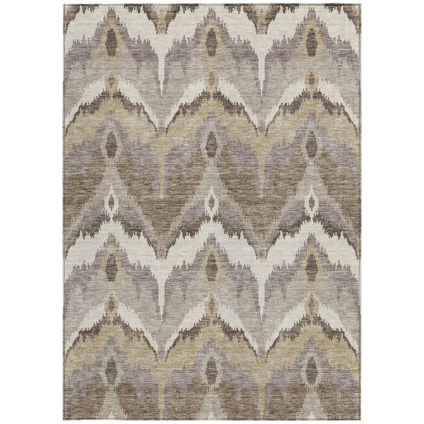 Homeroots 3' Artichoke Green And Beige Ikat Washable Area Rug - Perfect For Indoor And Outdoor Spaces 3' X 5' Polyester 584320