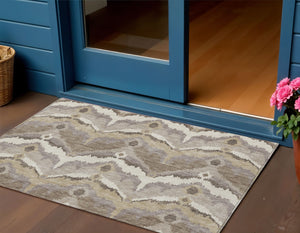 Homeroots 3' Artichoke Green And Beige Ikat Washable Area Rug - Perfect For Indoor And Outdoor Spaces 3' X 5' Polyester 584320