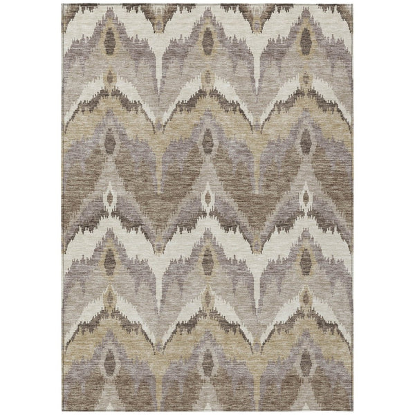HomeRoots 5' Elegant Ikat Washable Area Rug in Beige, Chocolate, and Taupe - Perfect for Indoor and Outdoor Use 5' X 8' 584321