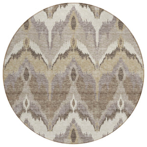 HomeRoots 5' Elegant Ikat Washable Area Rug in Beige, Chocolate, and Taupe - Perfect for Indoor and Outdoor Use 8' Round 584322