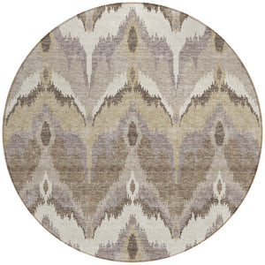 Homeroots 3' Artichoke Green And Beige Ikat Washable Area Rug - Perfect For Indoor And Outdoor Spaces 8' Round Polyester 584322