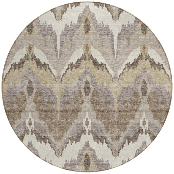 Homeroots 3' Artichoke Green And Beige Ikat Washable Area Rug - Perfect For Indoor And Outdoor Spaces 8' Round Polyester 584322