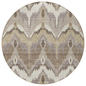 Homeroots 3' Artichoke Green And Beige Ikat Washable Area Rug - Perfect For Indoor And Outdoor Spaces 8' Round Polyester 584322
