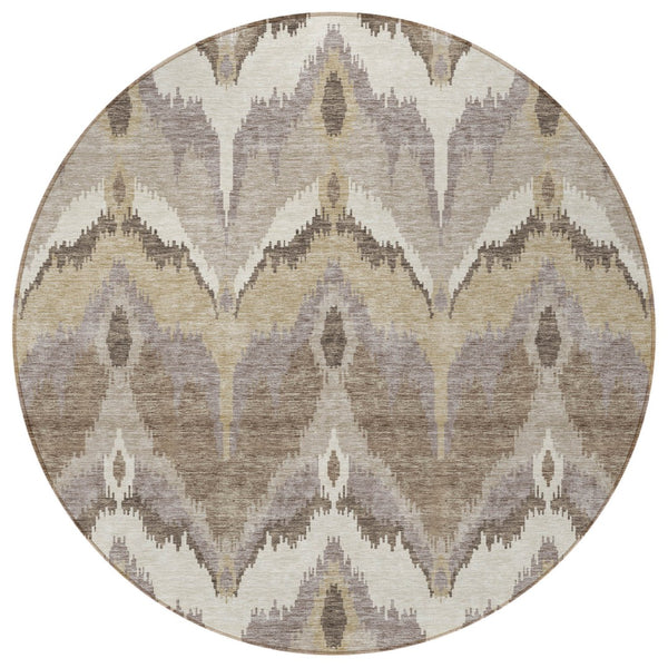 Homeroots 3' Artichoke Green And Beige Ikat Washable Area Rug - Perfect For Indoor And Outdoor Spaces 8' Round Polyester 584322