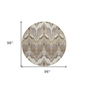 Homeroots 3' Artichoke Green And Beige Ikat Washable Area Rug - Perfect For Indoor And Outdoor Spaces 8' Round Polyester 584322