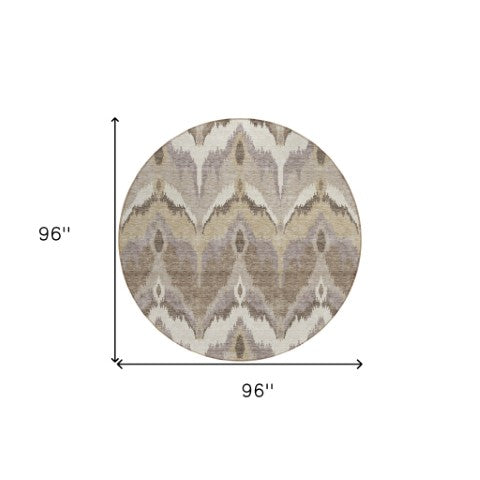 Homeroots 3' Artichoke Green And Beige Ikat Washable Area Rug - Perfect For Indoor And Outdoor Spaces 8' Round Polyester 584322