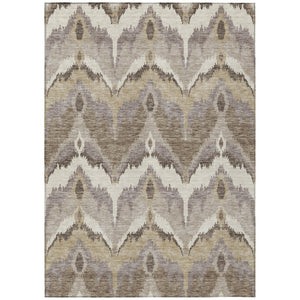 HomeRoots 5' Elegant Ikat Washable Area Rug in Beige, Chocolate, and Taupe - Perfect for Indoor and Outdoor Use 8' X 10' 584323