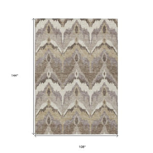 Homeroots 3' Artichoke Green And Beige Ikat Washable Area Rug - Perfect For Indoor And Outdoor Spaces 9' X 12' Polyester 584324