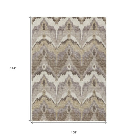 Homeroots 3' Artichoke Green And Beige Ikat Washable Area Rug - Perfect For Indoor And Outdoor Spaces 9' X 12' Polyester 584324