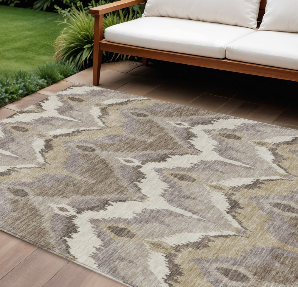 HomeRoots 9' Ikat Area Rug in Neutral Beige, Chocolate & Taupe – Durable, Washable Design for Indoors & Outdoors 9' X 12' 584324