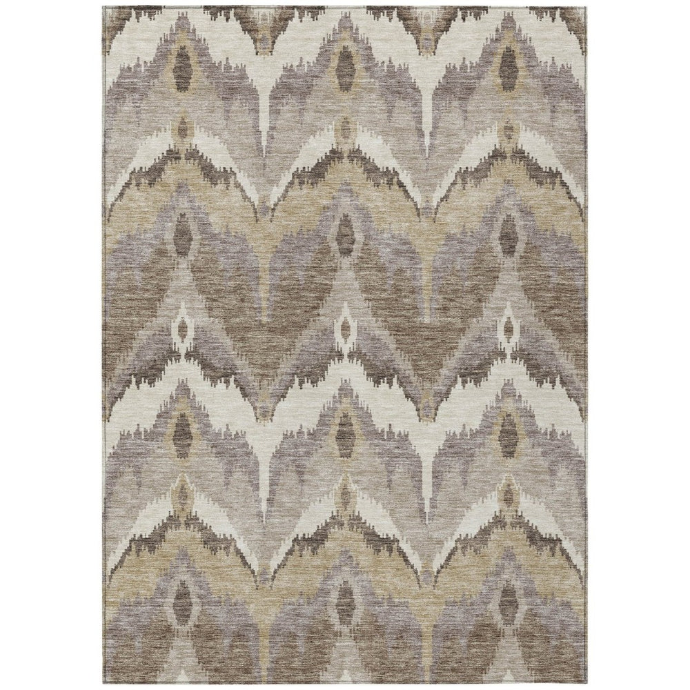 HomeRoots 9' Ikat Area Rug in Neutral Beige, Chocolate & Taupe – Durable, Washable Design for Indoors & Outdoors 9' X 12' 584324