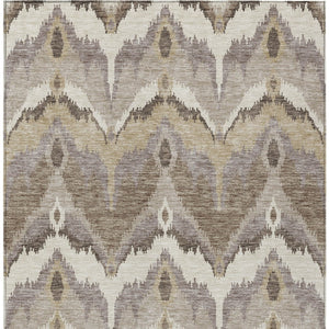 Homeroots 3' Artichoke Green And Beige Ikat Washable Area Rug - Perfect For Indoor And Outdoor Spaces 9' X 12' Polyester 584324