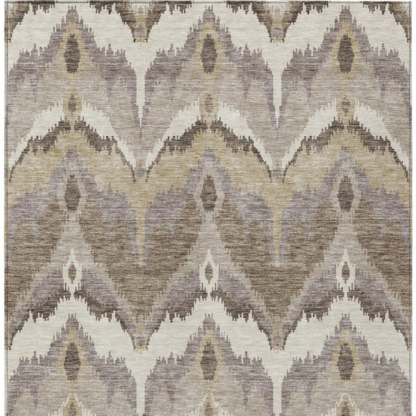 Homeroots 3' Artichoke Green And Beige Ikat Washable Area Rug - Perfect For Indoor And Outdoor Spaces 9' X 12' Polyester 584324