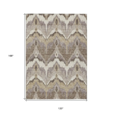 Homeroots 3' Artichoke Green And Beige Ikat Washable Area Rug - Perfect For Indoor And Outdoor Spaces 10' X 14' Polyester 584325