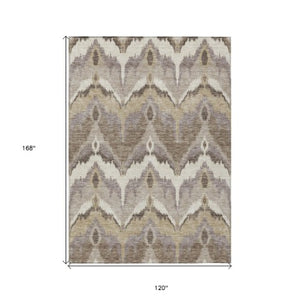 Homeroots 3' Artichoke Green And Beige Ikat Washable Area Rug - Perfect For Indoor And Outdoor Spaces 10' X 14' Polyester 584325