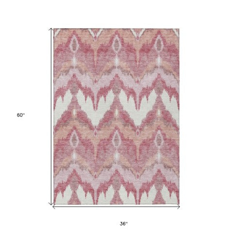 Homeroots 3' Artichoke Green And Beige Ikat Washable Area Rug - Perfect For Indoor And Outdoor Spaces 3' X 5' Polyester 584326