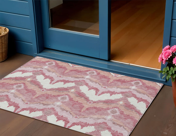 Homeroots 3' Artichoke Green And Beige Ikat Washable Area Rug - Perfect For Indoor And Outdoor Spaces 3' X 5' Polyester 584326