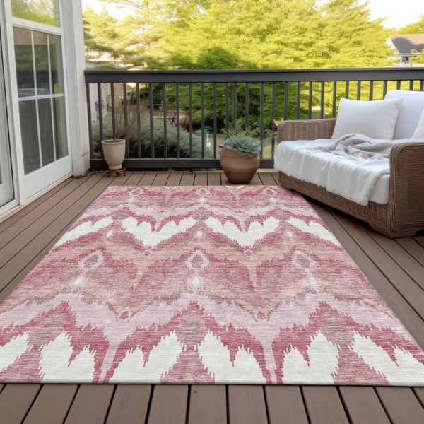 Homeroots 3' Artichoke Green And Beige Ikat Washable Area Rug - Perfect For Indoor And Outdoor Spaces 5' X 8' Polyester 584327