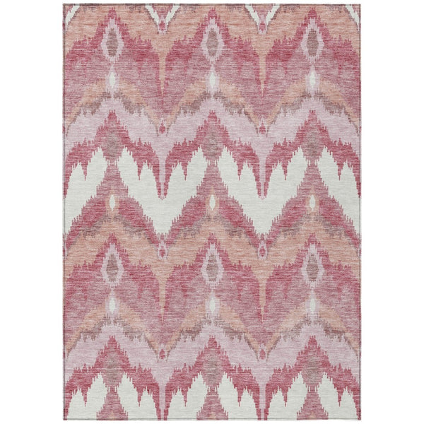 HomeRoots 5' Blush Mauve and Ivory Ikat Area Rug - Durable, Washable Design for Indoor and Outdoor Spaces 5' X 8' 584327