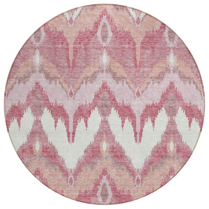 HomeRoots 5' Blush Mauve and Ivory Ikat Area Rug - Durable, Washable Design for Indoor and Outdoor Spaces 8' Round 584328