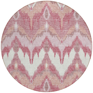 Homeroots 3' Artichoke Green And Beige Ikat Washable Area Rug - Perfect For Indoor And Outdoor Spaces 8' Round Polyester 584328