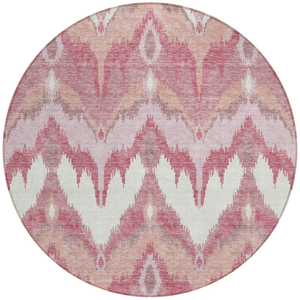 Homeroots 3' Artichoke Green And Beige Ikat Washable Area Rug - Perfect For Indoor And Outdoor Spaces 8' Round Polyester 584328