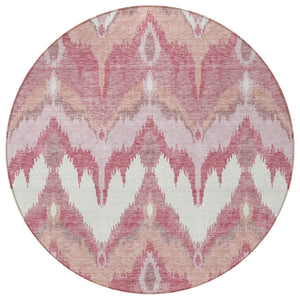 Homeroots 3' Artichoke Green And Beige Ikat Washable Area Rug - Perfect For Indoor And Outdoor Spaces 8' Round Polyester 584328