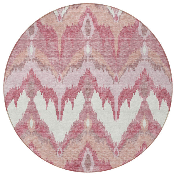 Homeroots 3' Artichoke Green And Beige Ikat Washable Area Rug - Perfect For Indoor And Outdoor Spaces 8' Round Polyester 584328