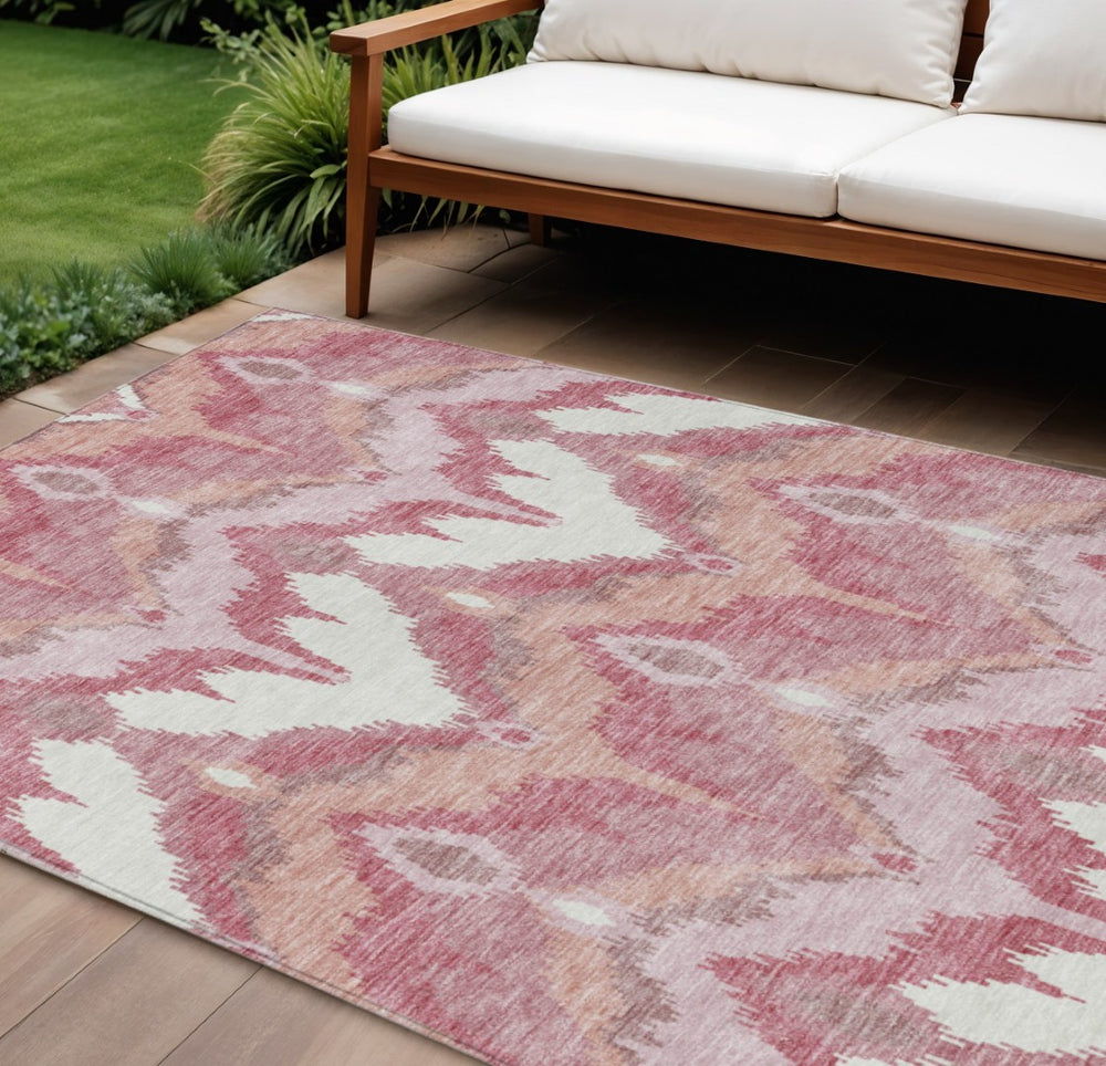 HomeRoots 9' Ikat Area Rug in Blush Mauve and Ivory - Durable, Washable, Stylish for Indoor and Outdoor Spaces 9' X 12' 584330