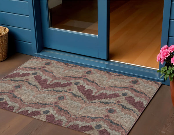 Homeroots 3' Artichoke Green And Beige Ikat Washable Area Rug - Perfect For Indoor And Outdoor Spaces 3' X 5' Polyester 584332