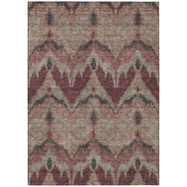 HomeRoots 5' Ikat Washable Area Rug in Burgundy, Beige & Charcoal - Stylish, Durable & Ideal for Indoor/Outdoor Use 5' X 8' 584333