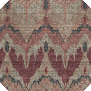 Homeroots 3' Artichoke Green And Beige Ikat Washable Area Rug - Perfect For Indoor And Outdoor Spaces 8' Round Polyester 584334