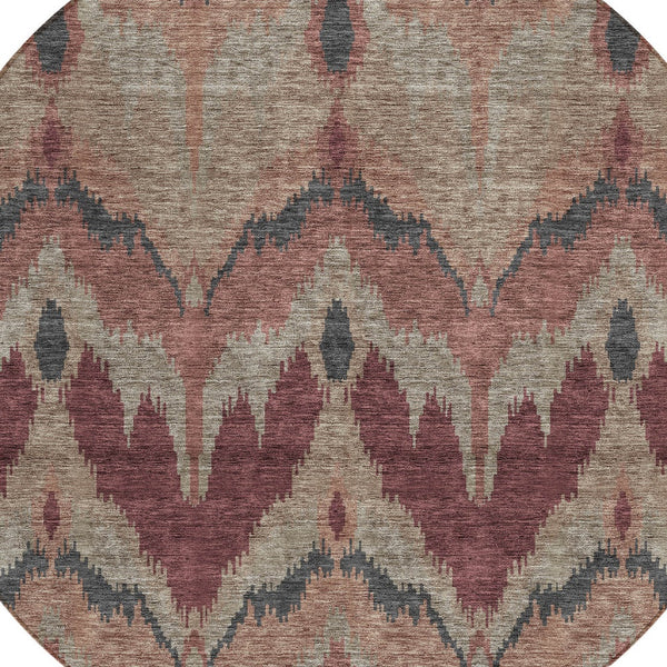 Homeroots 3' Artichoke Green And Beige Ikat Washable Area Rug - Perfect For Indoor And Outdoor Spaces 8' Round Polyester 584334