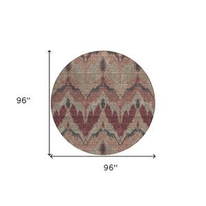 Homeroots 3' Artichoke Green And Beige Ikat Washable Area Rug - Perfect For Indoor And Outdoor Spaces 8' Round Polyester 584334