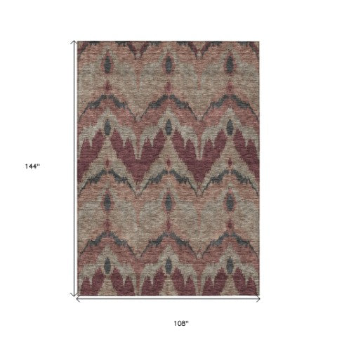 Homeroots 3' Artichoke Green And Beige Ikat Washable Area Rug - Perfect For Indoor And Outdoor Spaces 9' X 12' Polyester 584336