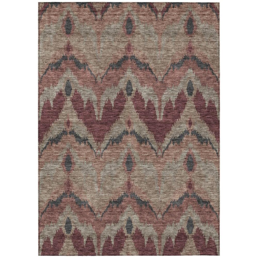 HomeRoots 9' Ikat Washable Indoor Outdoor Area Rug - Durable Burgundy Beige Charcoal Design for Any Space 9' X 12' 584336