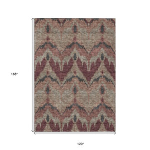 Homeroots 3' Artichoke Green And Beige Ikat Washable Area Rug - Perfect For Indoor And Outdoor Spaces 10' X 14' Polyester 584337