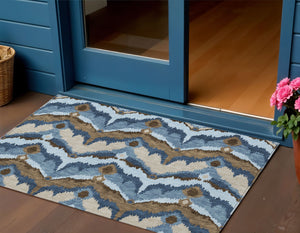 Homeroots 3' Artichoke Green And Beige Ikat Washable Area Rug - Perfect For Indoor And Outdoor Spaces 3' X 5' Polyester 584338