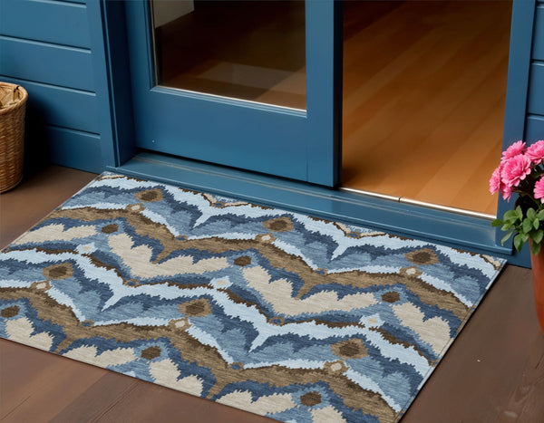 Homeroots 3' Artichoke Green And Beige Ikat Washable Area Rug - Perfect For Indoor And Outdoor Spaces 3' X 5' Polyester 584338