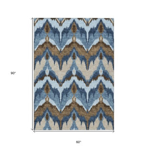 Homeroots 3' Artichoke Green And Beige Ikat Washable Area Rug - Perfect For Indoor And Outdoor Spaces 5' X 8' Polyester 584339