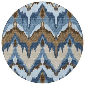 Homeroots 3' Artichoke Green And Beige Ikat Washable Area Rug - Perfect For Indoor And Outdoor Spaces 8' Round Polyester 584340