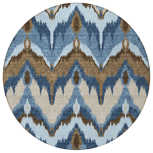 Homeroots 3' Artichoke Green And Beige Ikat Washable Area Rug - Perfect For Indoor And Outdoor Spaces 8' Round Polyester 584340