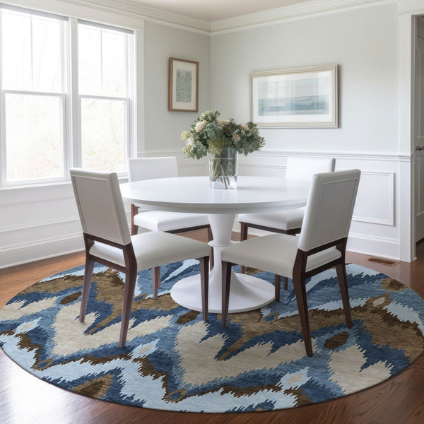 Homeroots 3' Artichoke Green And Beige Ikat Washable Area Rug - Perfect For Indoor And Outdoor Spaces 8' Round Polyester 584340