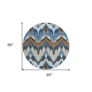 Homeroots 3' Artichoke Green And Beige Ikat Washable Area Rug - Perfect For Indoor And Outdoor Spaces 8' Round Polyester 584340