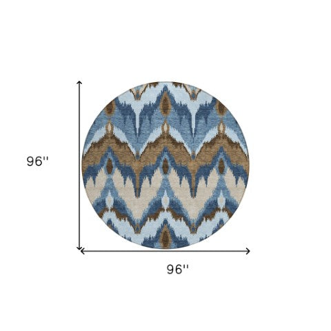 Homeroots 3' Artichoke Green And Beige Ikat Washable Area Rug - Perfect For Indoor And Outdoor Spaces 8' Round Polyester 584340